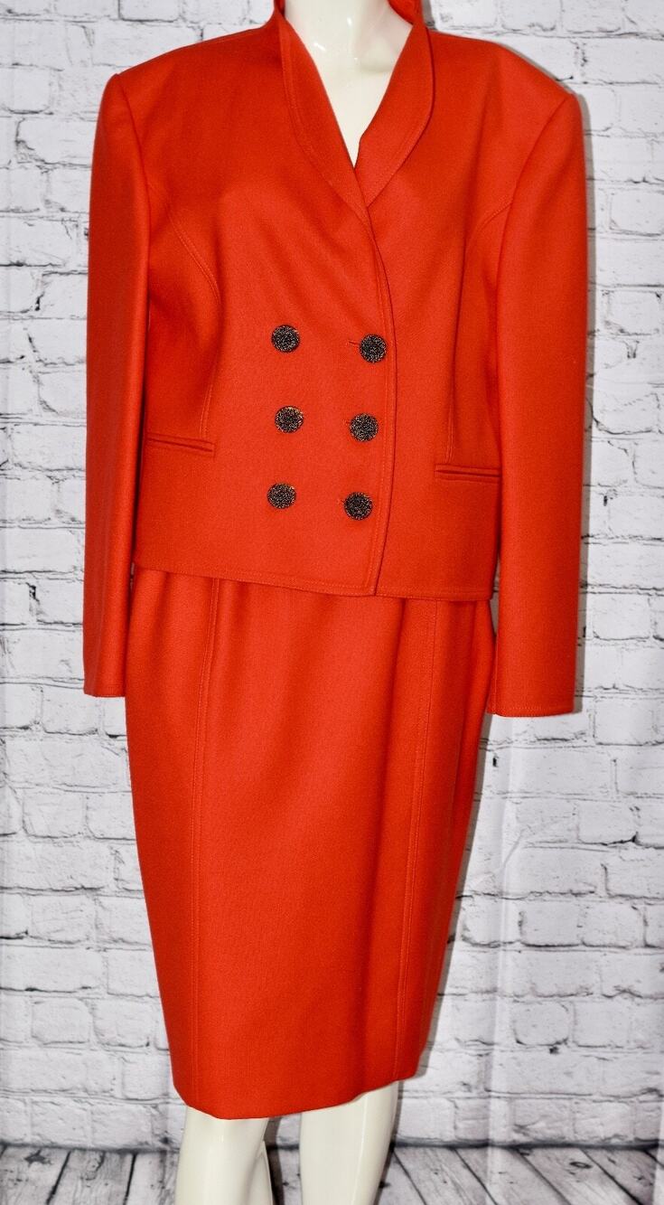 Louis Feraud Designer Vintage Double Breasted Jacket & Skirt Set Size 10